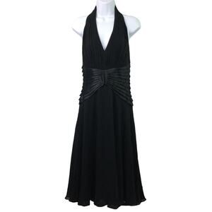 Tadashi Classic Silk Halter Wedding Black Midi Open Back Classy Formal Dress 8